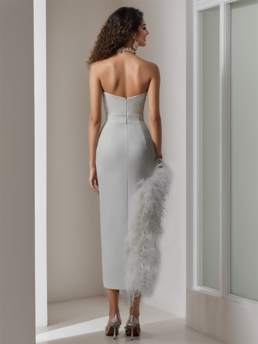 Sheath/Column Scoop Neck Sleeveless Asymmetrical Wedding Dress With Pure Color BabaMila