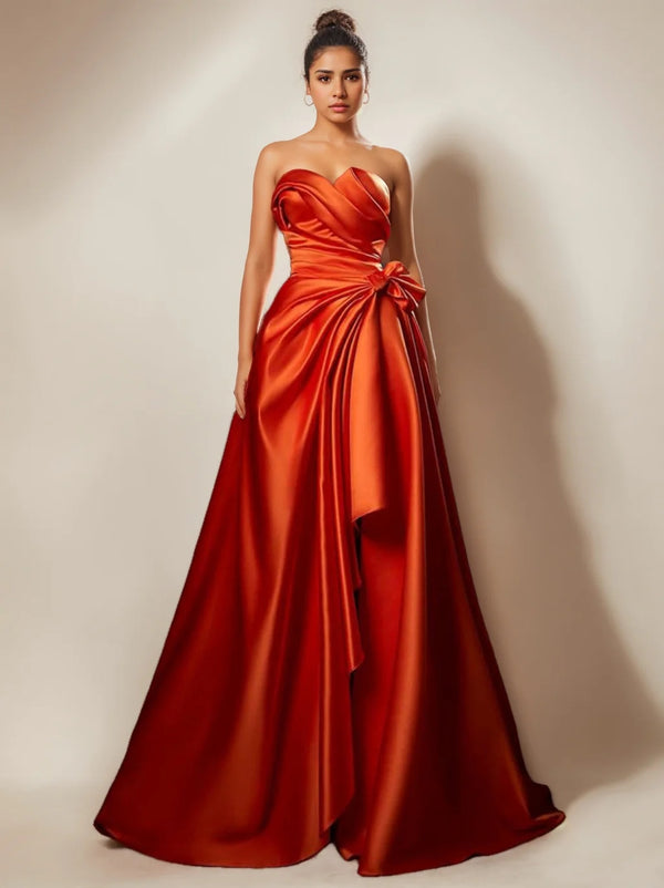 A-Line/Princess Evening Dresses Strapless Sweetheart Floor-Length Prom Party Dresses With Ruched & Split Side BabaMila
