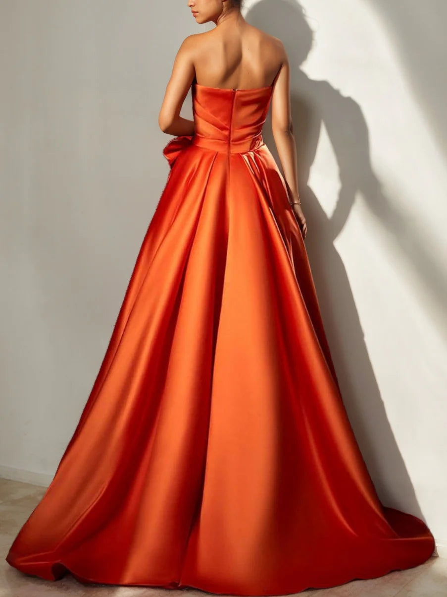 A-Line/Princess Evening Dresses Strapless Sweetheart Floor-Length Prom Party Dresses With Ruched & Split Side BabaMila