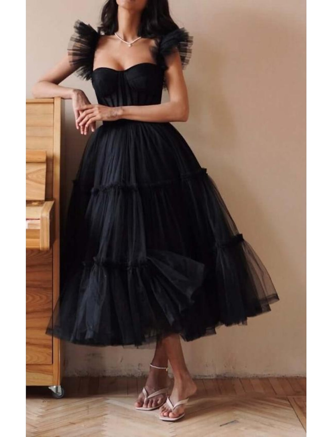 A-Line/Princess Spaghetti Straps Long Prom Dresses With Ruffled Hem BabaMila