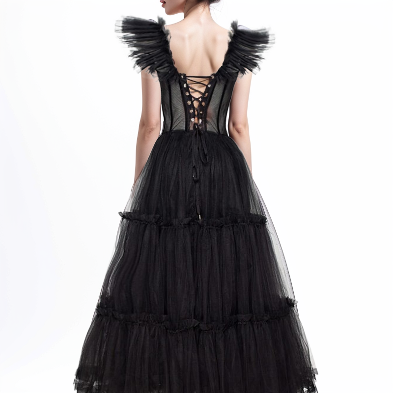 A-Line/Princess Spaghetti Straps Long Prom Dresses With Ruffled Hem BabaMila