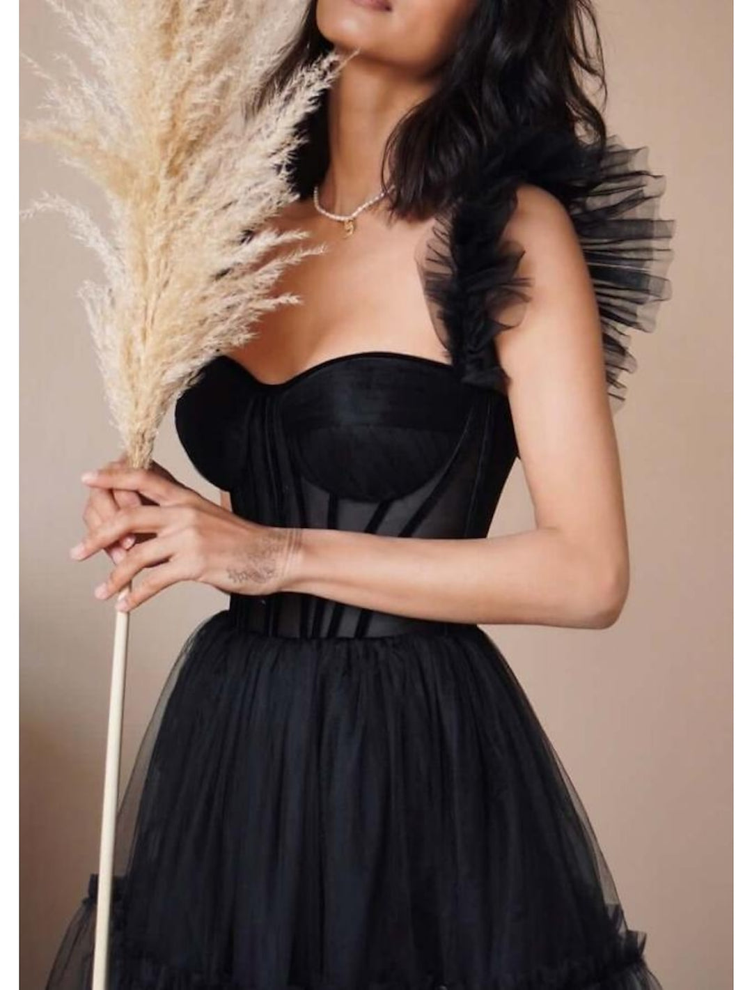 A-Line/Princess Spaghetti Straps Long Prom Dresses With Ruffled Hem BabaMila