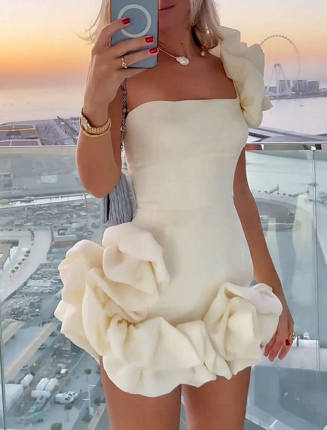 Sheath/Column Polyester Strapless Cocktail Party Short/Mini Dresses with Ruffles BabaMila