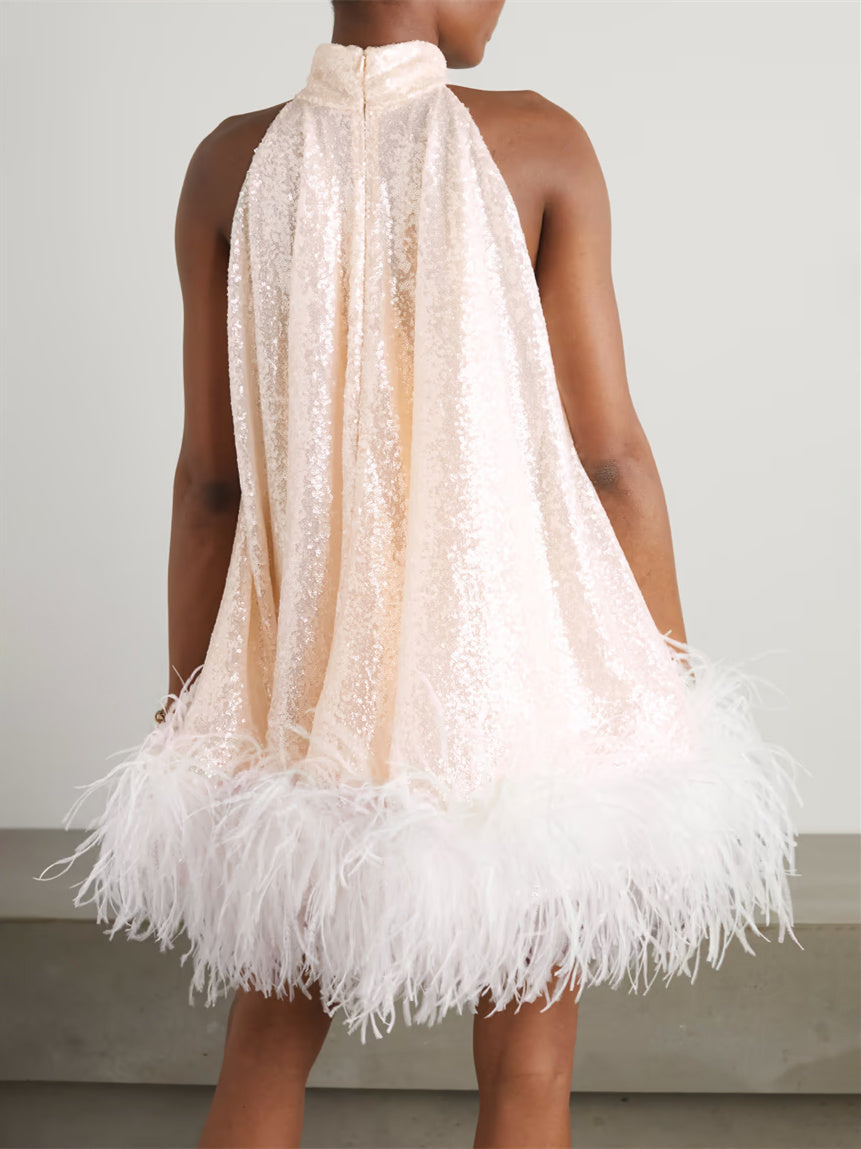 A-Line/Princess High Neck Sleeveless Mini Wedding Dress With Sequins BabaMila