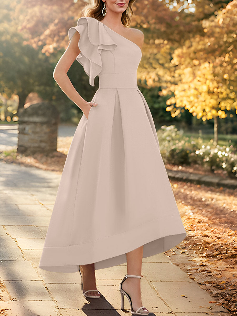 A-Line/Princess One-Shoulder Sleeveless Asymmetrical Mother Of The Bride Dresses With Ruffles BabaMila