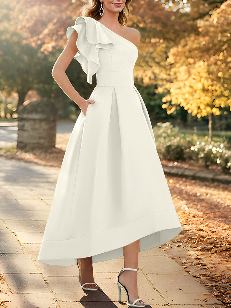 A-Line/Princess One-Shoulder Sleeveless Asymmetrical Mother Of The Bride Dresses With Ruffles BabaMila