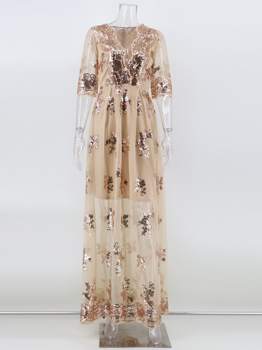 A-Line/Princess V-Neck Half Sleeve Sexy Prom Dresses with Lace/Appliques BabaMila