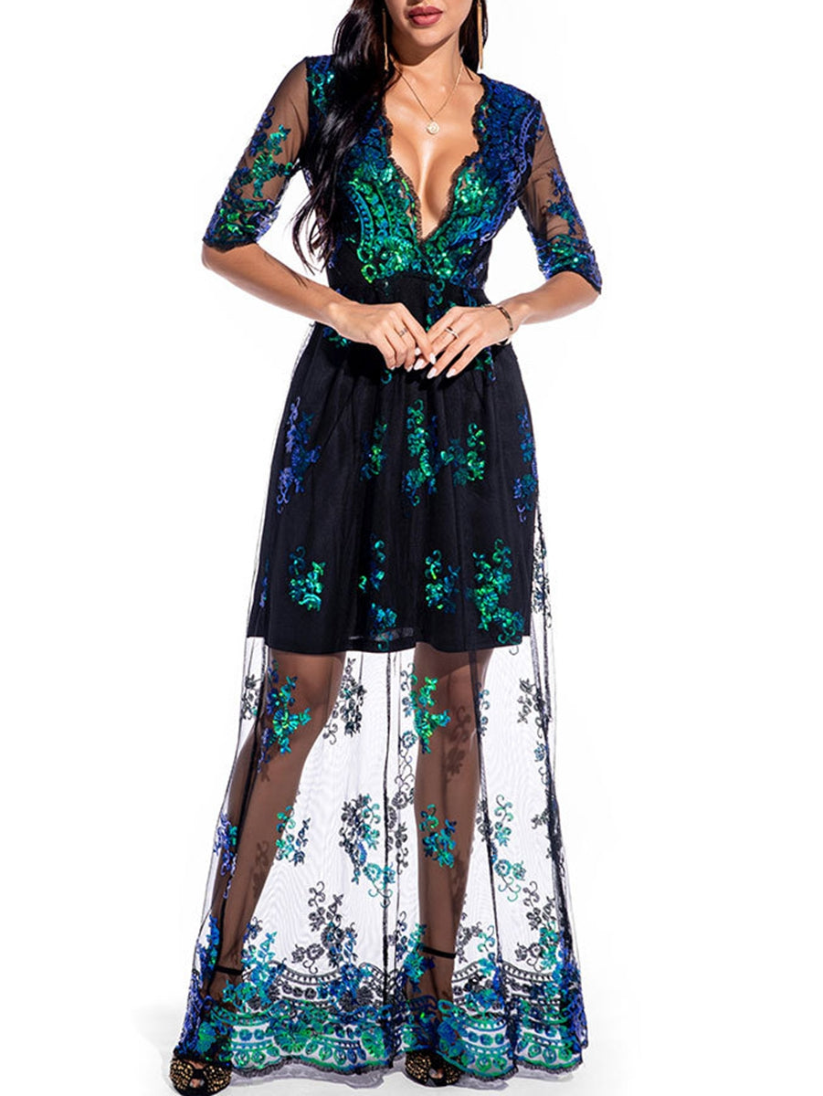 A-Line/Princess V-Neck Half Sleeve Sexy Prom Dresses with Lace/Appliques BabaMila