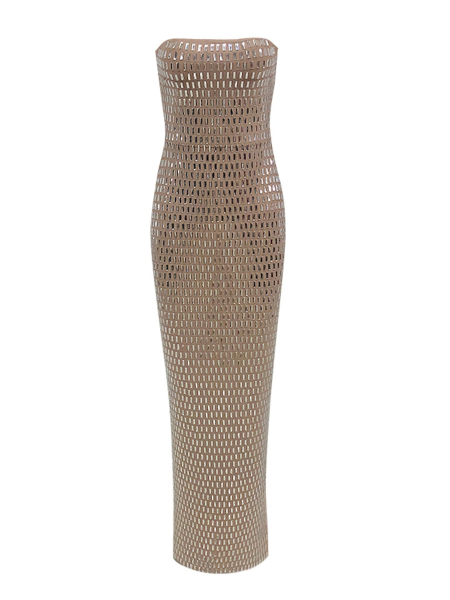 Sheath/Column Strapless Sleeveless Luxurious Long Prom Dresses with Rhinestone BabaMila