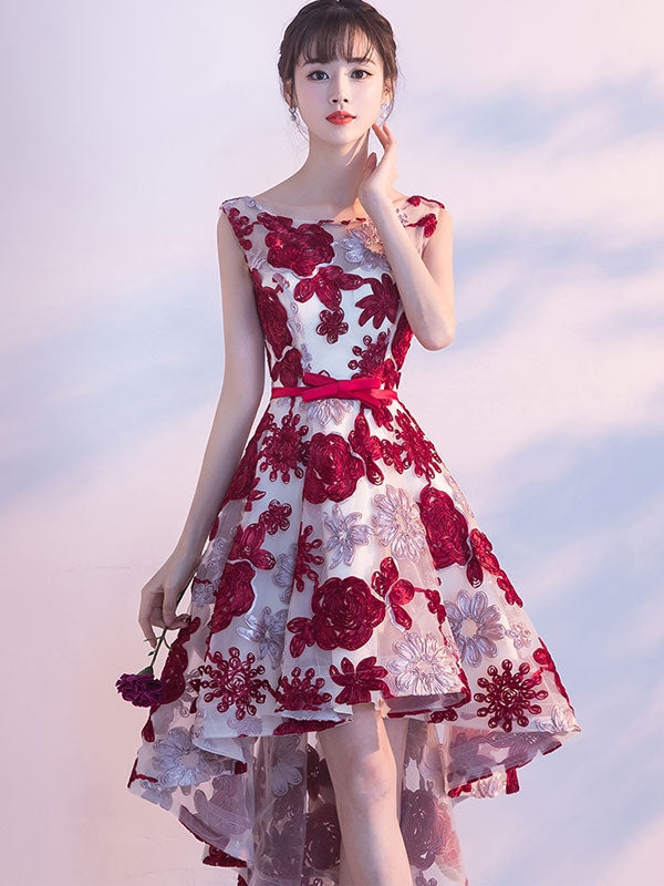 High Low Homecoming Dresses Burgundy Lace Short Prom Dress Party Dress Homecoming Dress BabaMila