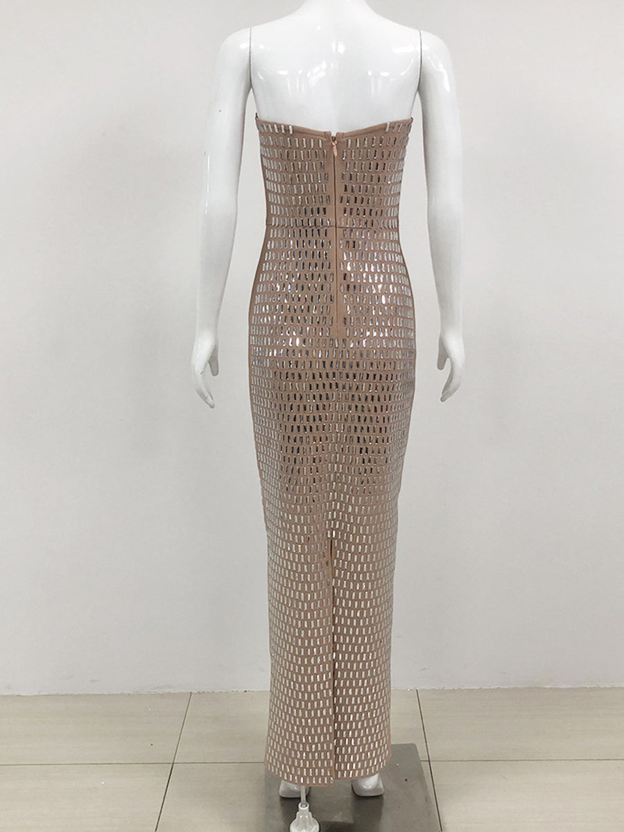 Sheath/Column Strapless Sleeveless Luxurious Long Prom Dresses with Rhinestone BabaMila