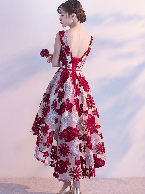 High Low Homecoming Dresses Burgundy Lace Short Prom Dress Party Dress Homecoming Dress BabaMila