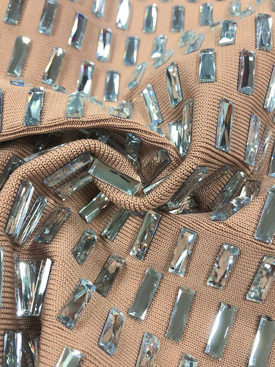 Sheath/Column Strapless Sleeveless Luxurious Long Prom Dresses with Rhinestone BabaMila