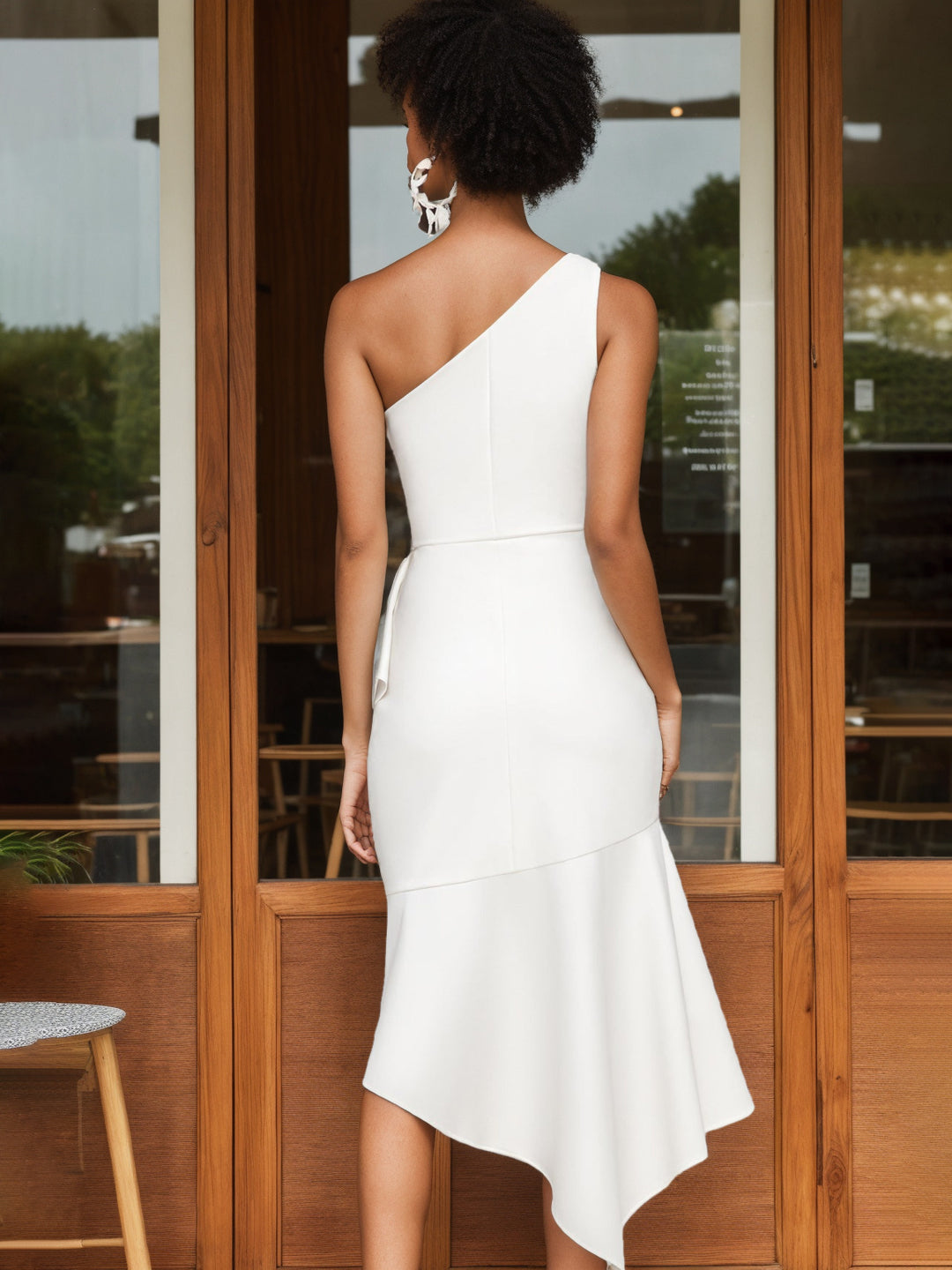 Sheath/Column One-shoulder Sleeveless Asymmetric Wedding Dress With Ruched BabaMila