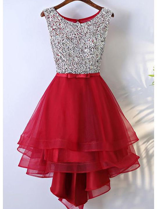 High Low Homecoming Dresses Red Beading A line Short Prom Dress Cute Party Dress Homecoming Dress BabaMila