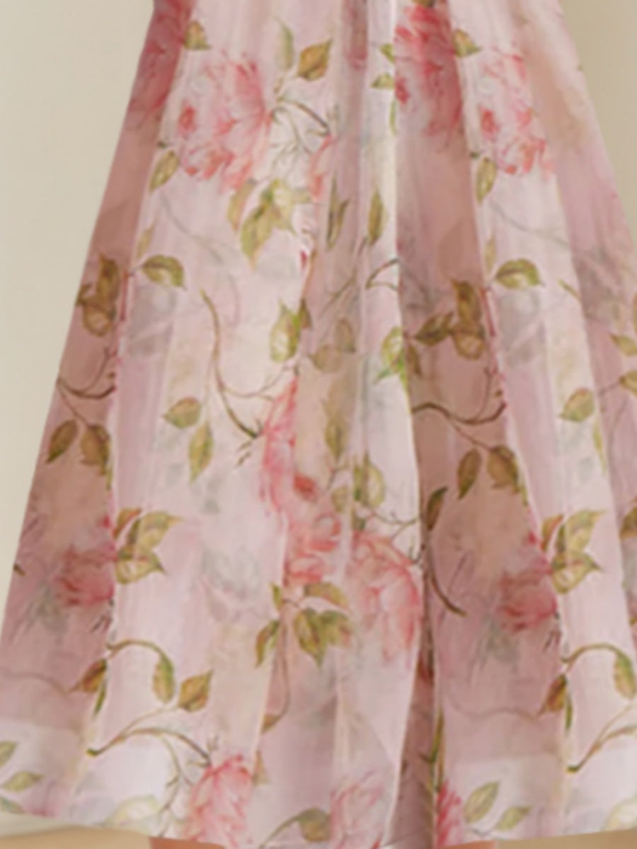 A-Line/Princess Sweetheart Tea-Length Printed Floral Elegant Prom Dresses with Bowknot Straps BabaMila