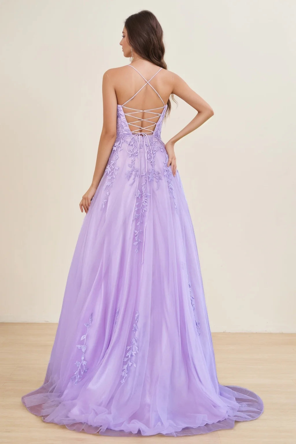 A-Line/Princess Spaghetti Straps Prom Dresses Sleeveless Floor-Length Evening Party Dress with Appliques BabaMila