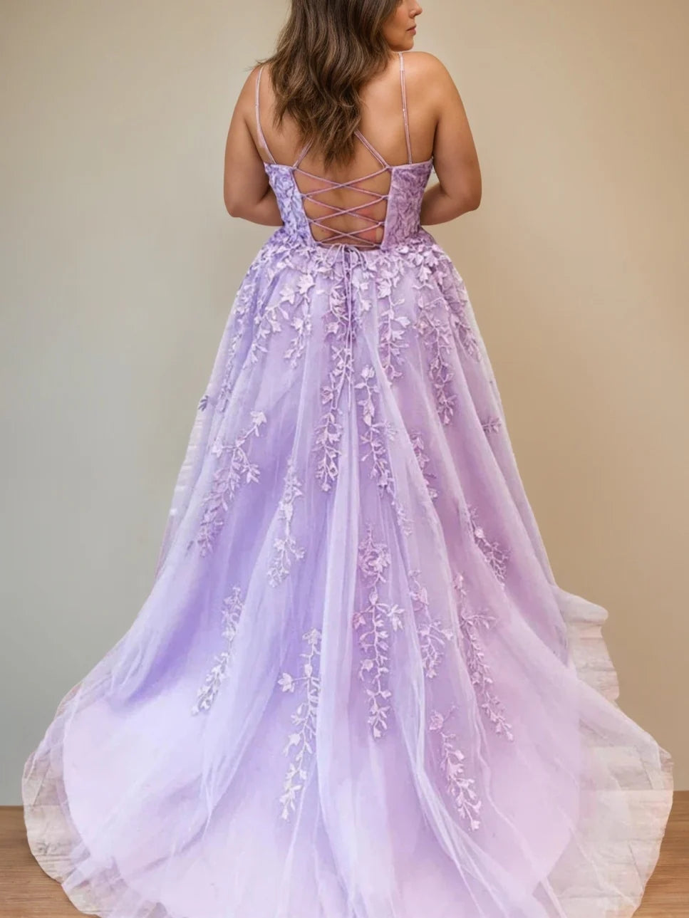 A-Line/Princess Spaghetti Straps Prom Dresses Sleeveless Floor-Length Evening Party Dress with Appliques BabaMila