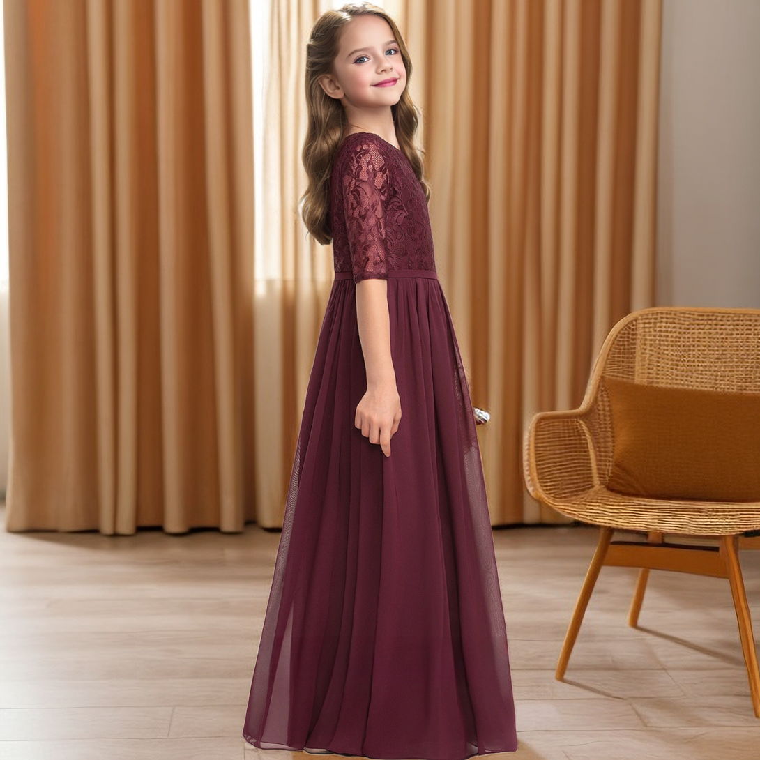 Half Sleeve Floor-Length Chiffon/Lace Junior Bridesmaid Dress/Girls Dresses Girls Gidiondress