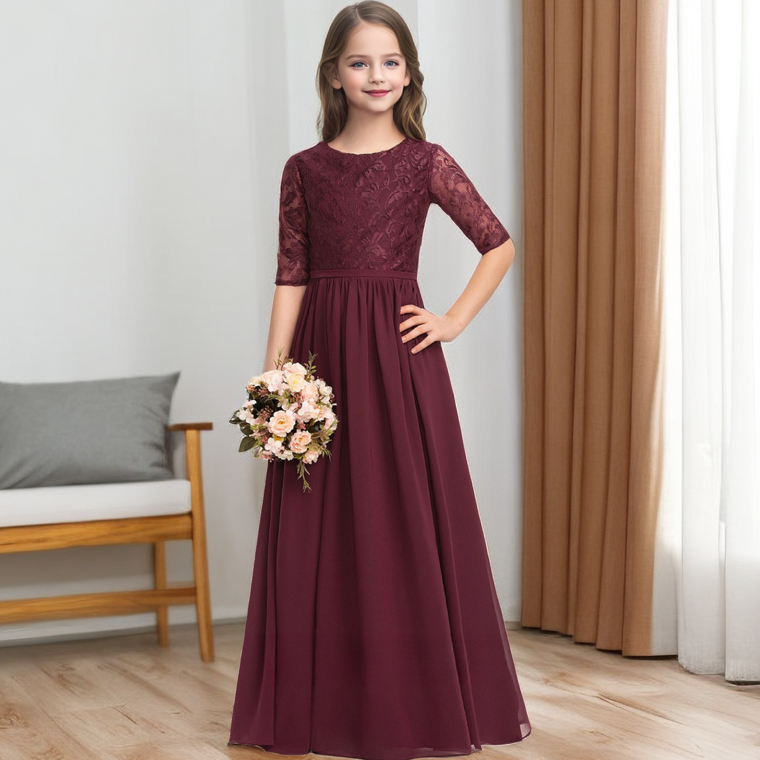 Half Sleeve Floor-Length Chiffon/Lace Junior Bridesmaid Dress/Girls Dresses Girls Gidiondress