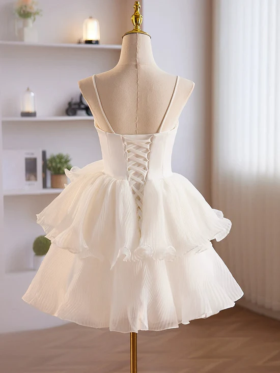 Cute White Sweetheart Neck Short Prom Dress, Cute White Homecoming Dress BabaMila