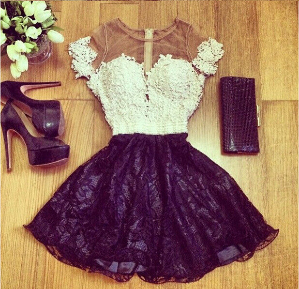 Homecoming Dress Red Black Short Sleeve Short Prom Dress Party Dress Homecoming Dress BabaMila