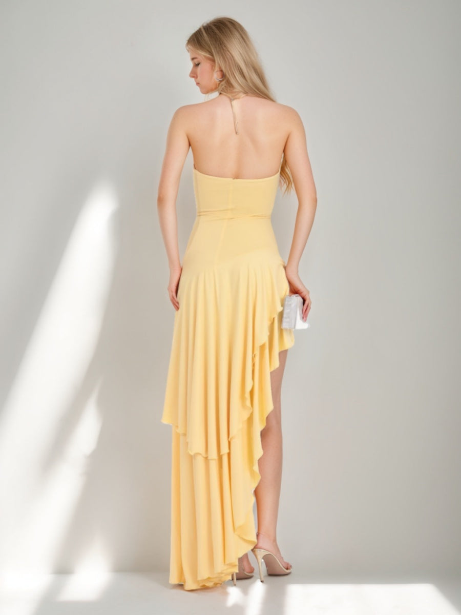 A-Line/Princess Romantic Strapless Asymmetrical Prom Dresses with Ruffles BabaMila