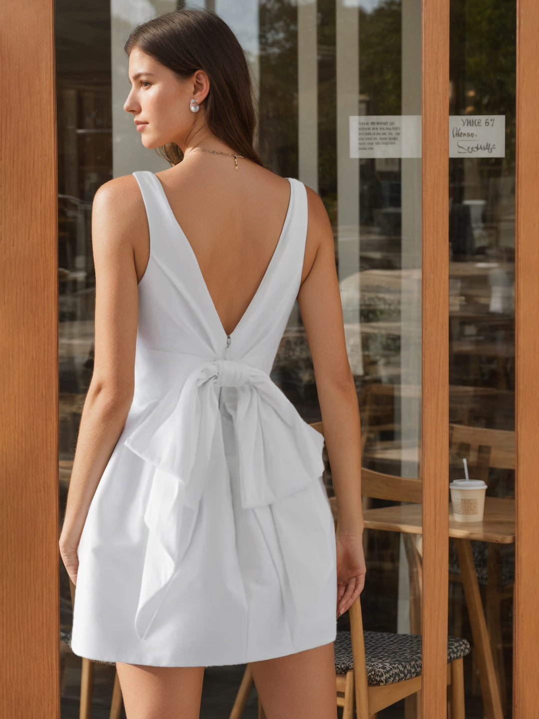A-Line/Princess Deep V-Neck Sleeveless Mini Wedding Dress With Bowknot BabaMila
