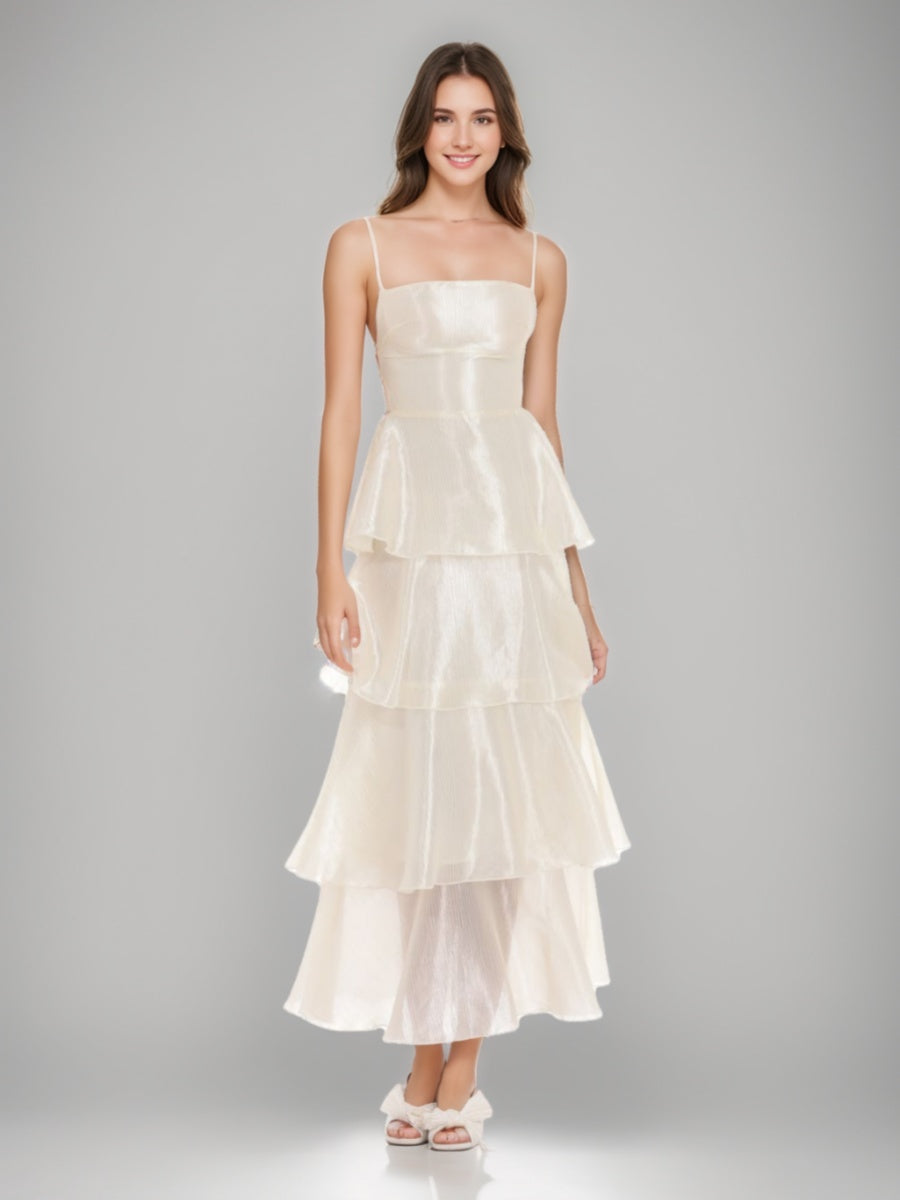 A-Line/Princess Sexy Spaghetti Straps Ankle-Length Prom Dresses with Ruffles BabaMila