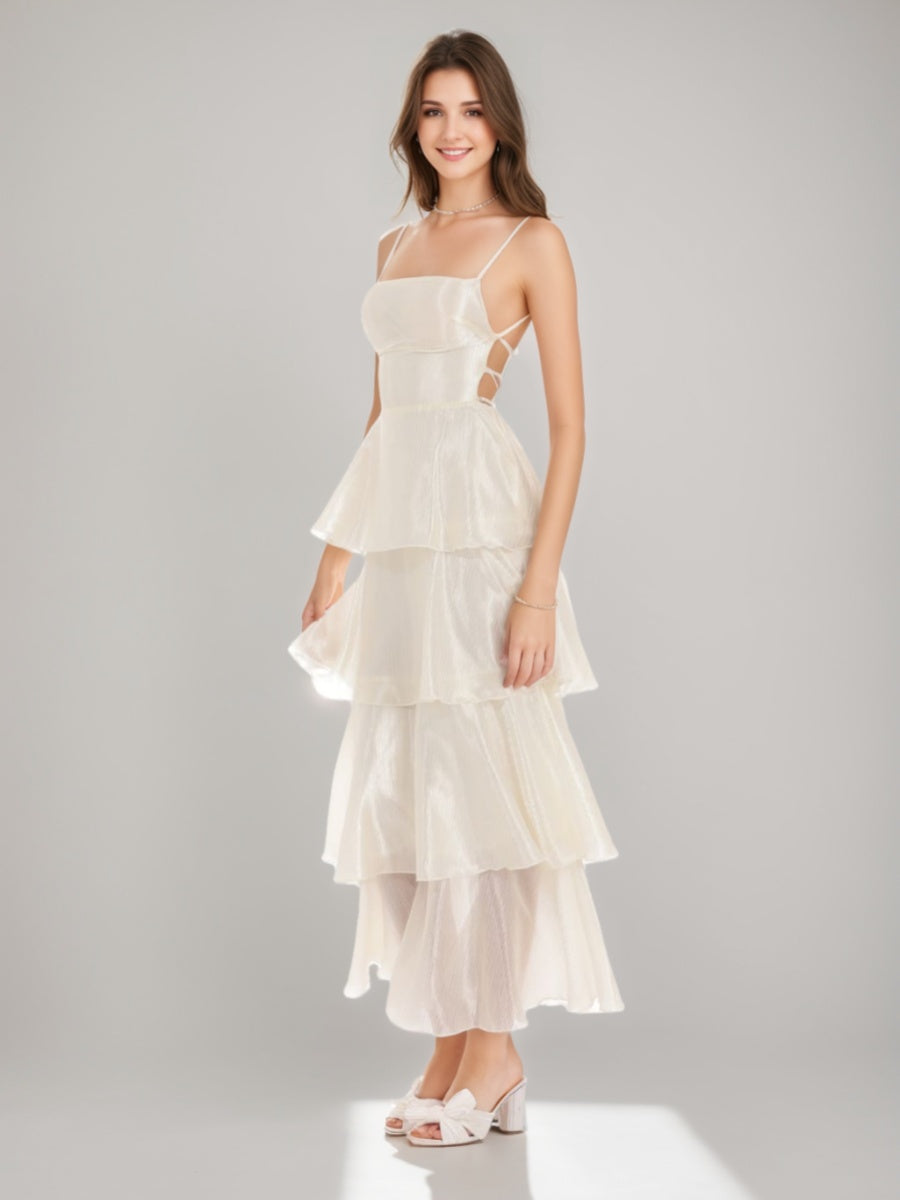 A-Line/Princess Sexy Spaghetti Straps Ankle-Length Prom Dresses with Ruffles BabaMila