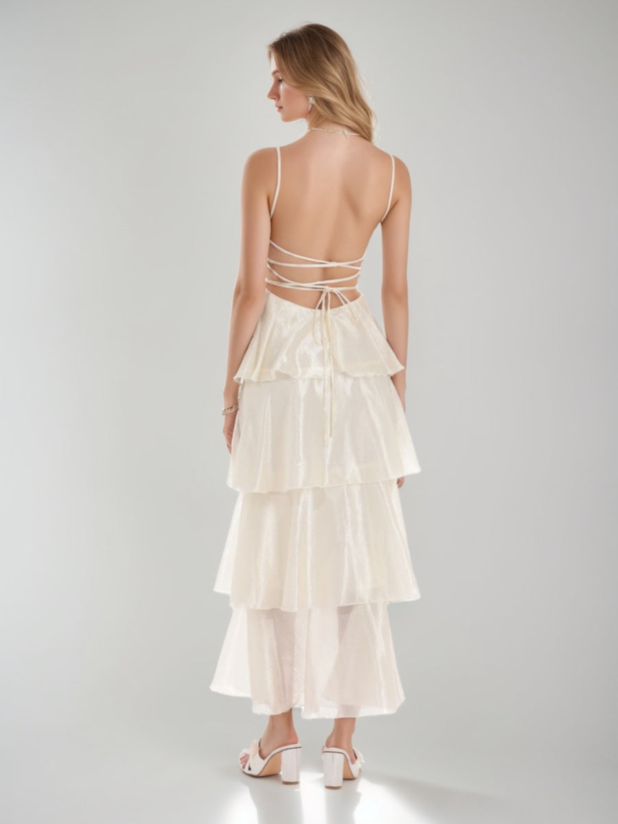 A-Line/Princess Sexy Spaghetti Straps Ankle-Length Prom Dresses with Ruffles BabaMila