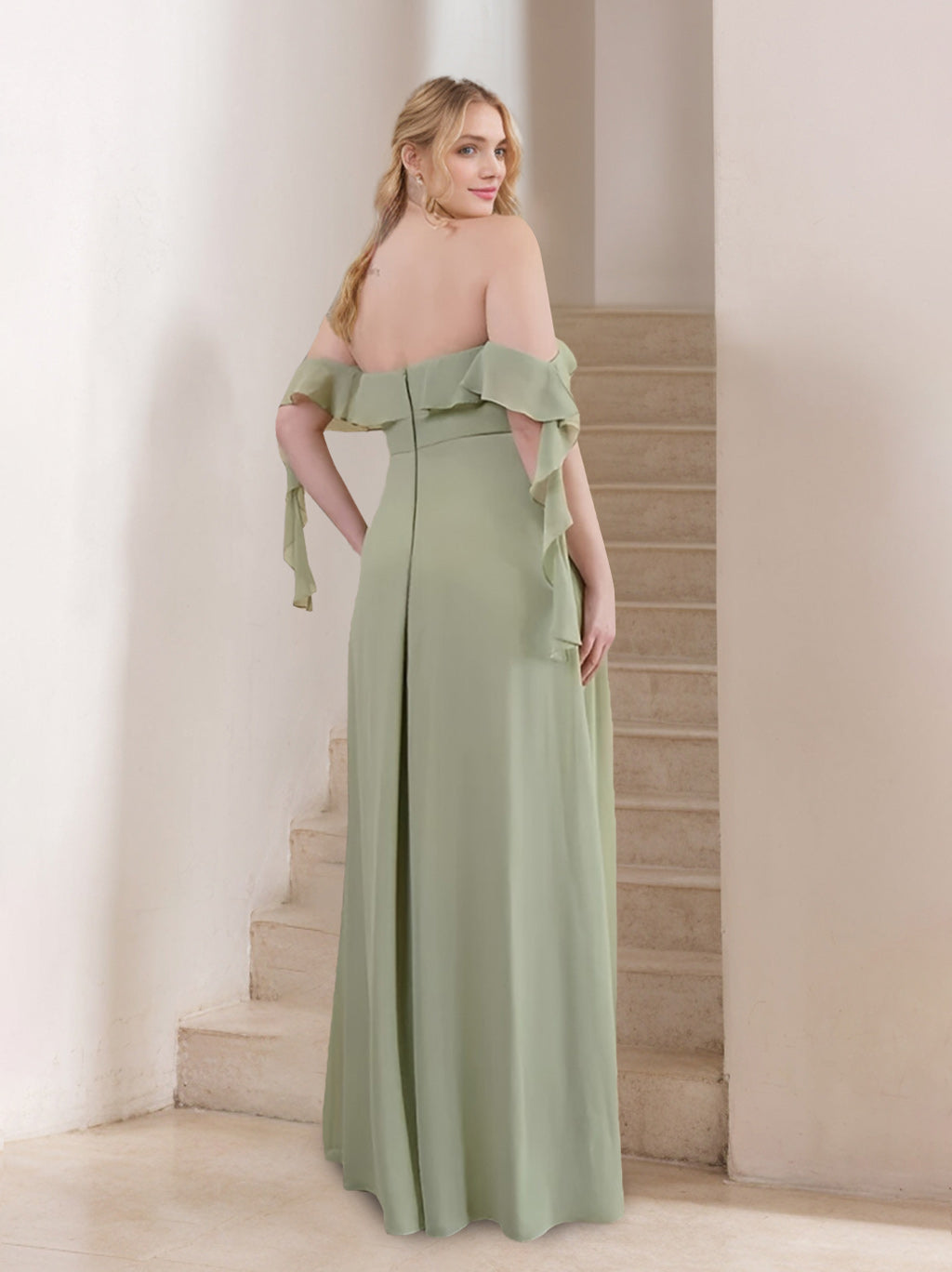 A-Line/Princess Off-the-Shoulder Floor-Length Plus Size Unique Bridesmaid Dresses BabaMila