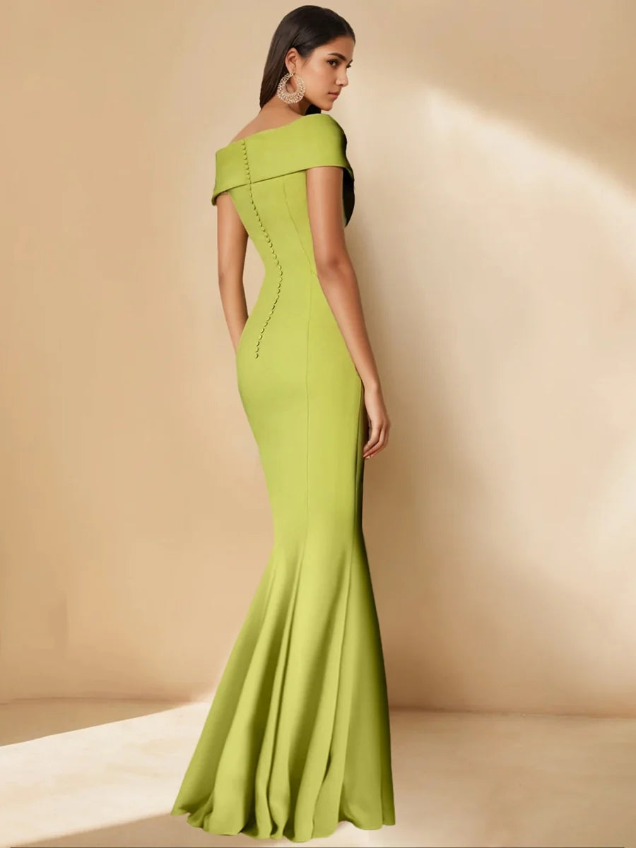 Trumpet/Mermaid Off-the-Shoulder Minimalist Mother of the Bride Dresses with Detachable Flower BabaMila