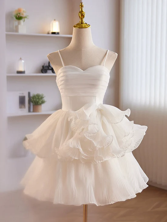 Cute White Sweetheart Neck Short Prom Dress, Cute White Homecoming Dress BabaMila