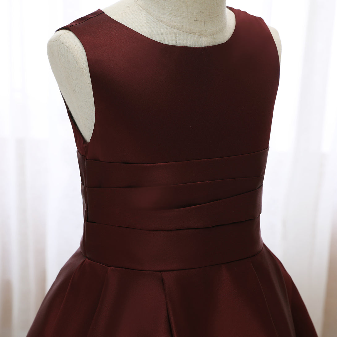 Boat Neck Sleeveless Floor-Length Asymmetrical Satin Girls Birthday Dresses With Pleated Gidiondress