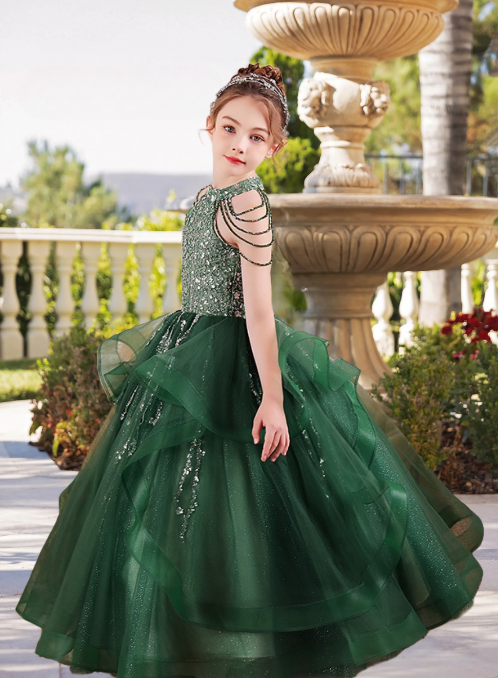 Elegant Halter Cold Shoulder Floor-Length Sequins/Tulle Girls Birthday Dresses With Beads Gidiondress