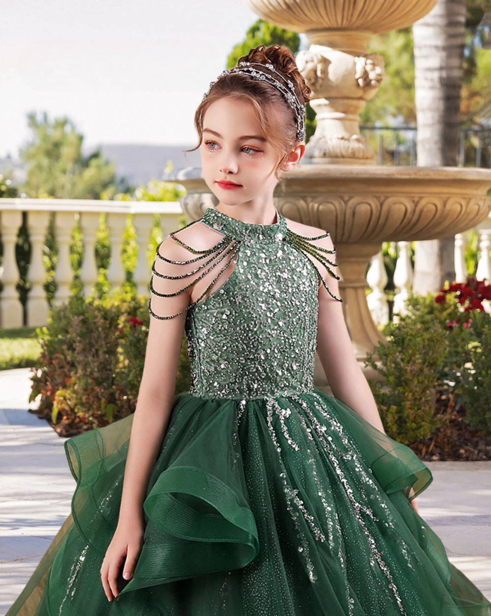 Elegant Halter Cold Shoulder Floor-Length Sequins/Tulle Girls Birthday Dresses With Beads Gidiondress