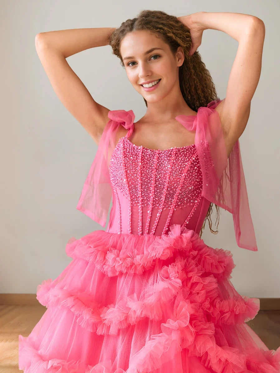 A-Line/Princess Cowl Neck Sleeveless Floor-Length Luxurious Prom Dresses with Crystal & Pleats BabaMila