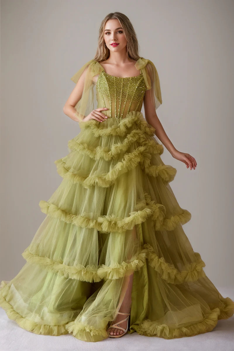 A-Line/Princess Cowl Neck Sleeveless Floor-Length Luxurious Prom Dresses with Crystal & Pleats BabaMila