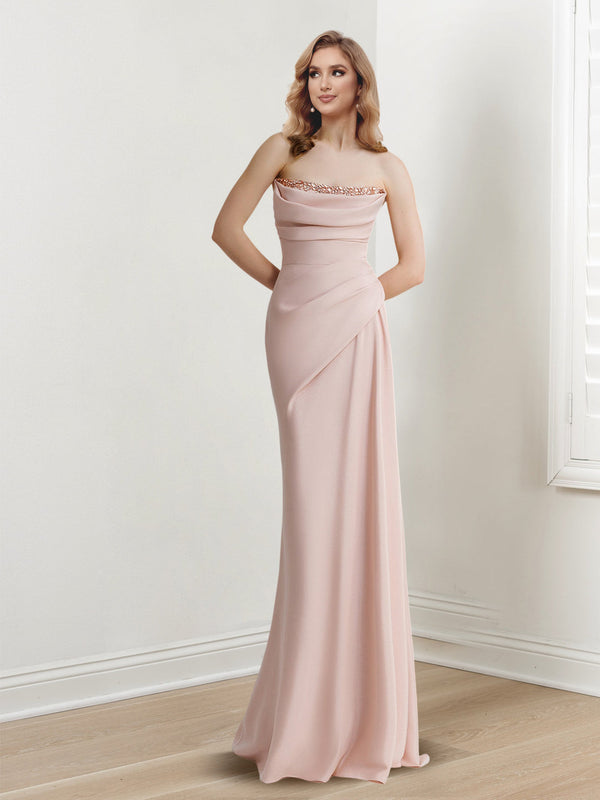 Sheath/Column Strapless Sleeveless Floor-Length Long Evening Dresses with Beaded BabaMila