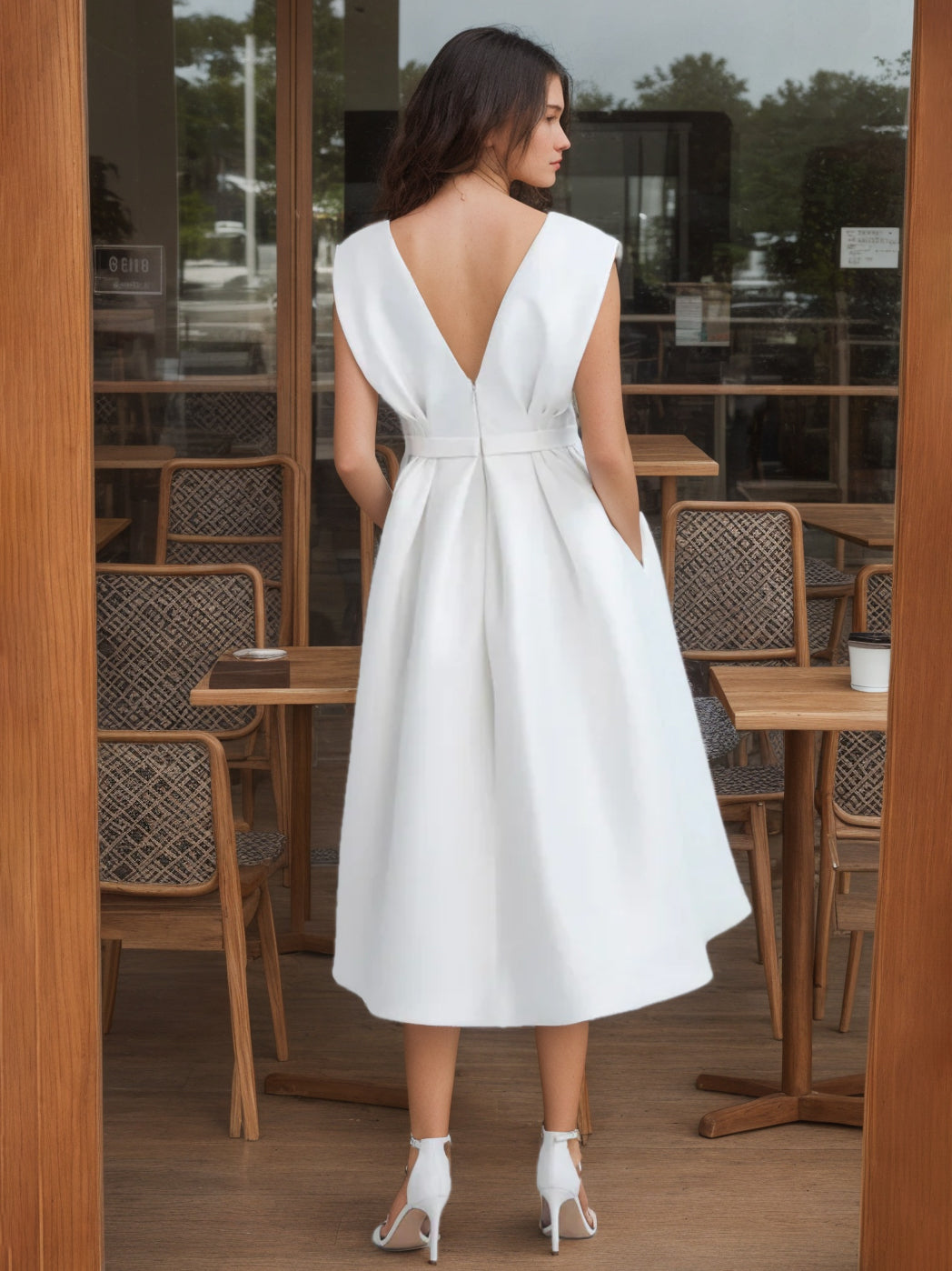 A-Line/Princess Scoop Sleeveless Tea Length Wedding Dress With Ruffles BabaMila