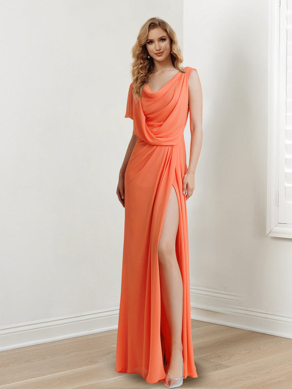 Sheath/Column Cowl Neck Sleeveless Floor-Length Long Evening Dresses with Split Side BabaMila