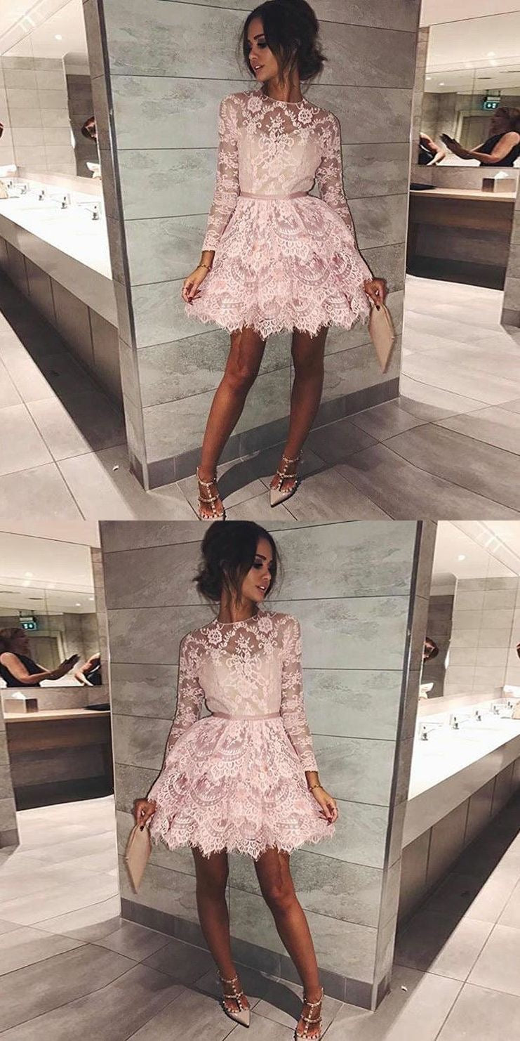 Long Sleeve Homecoming Dresses Aline Lace Chic Short Prom Dress Party Dress Homecoming Dress BabaMila