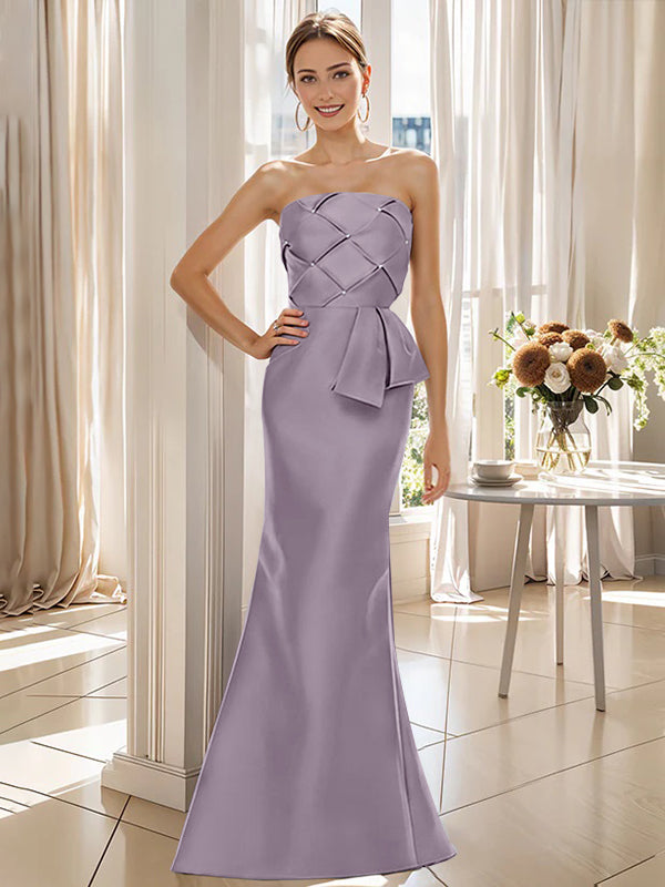 Trumpet/Mermaid Strapless Sleeveless Floor-Length Mother Of The Bride Dresses With Bowknot BabaMila