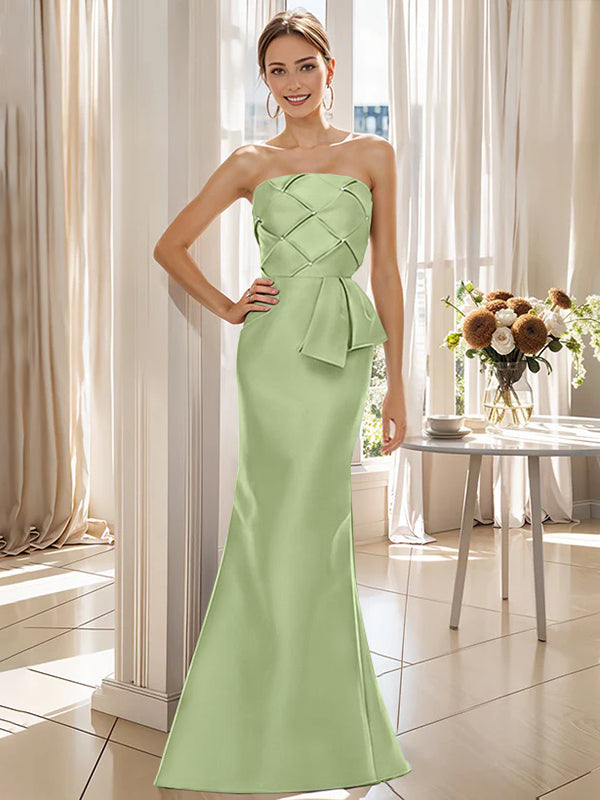 Trumpet/Mermaid Strapless Sleeveless Floor-Length Mother Of The Bride Dresses With Bowknot BabaMila