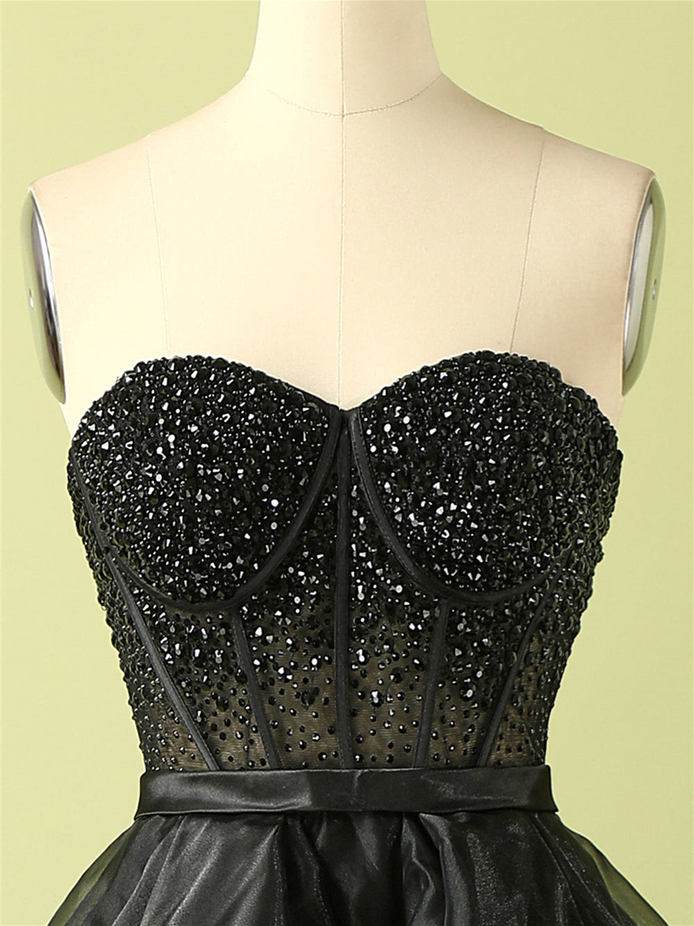 Ball-Gown Strapless Organza Floor-Length Beaded Evening Dress With Beads /Cascading Ruffles BabaMila