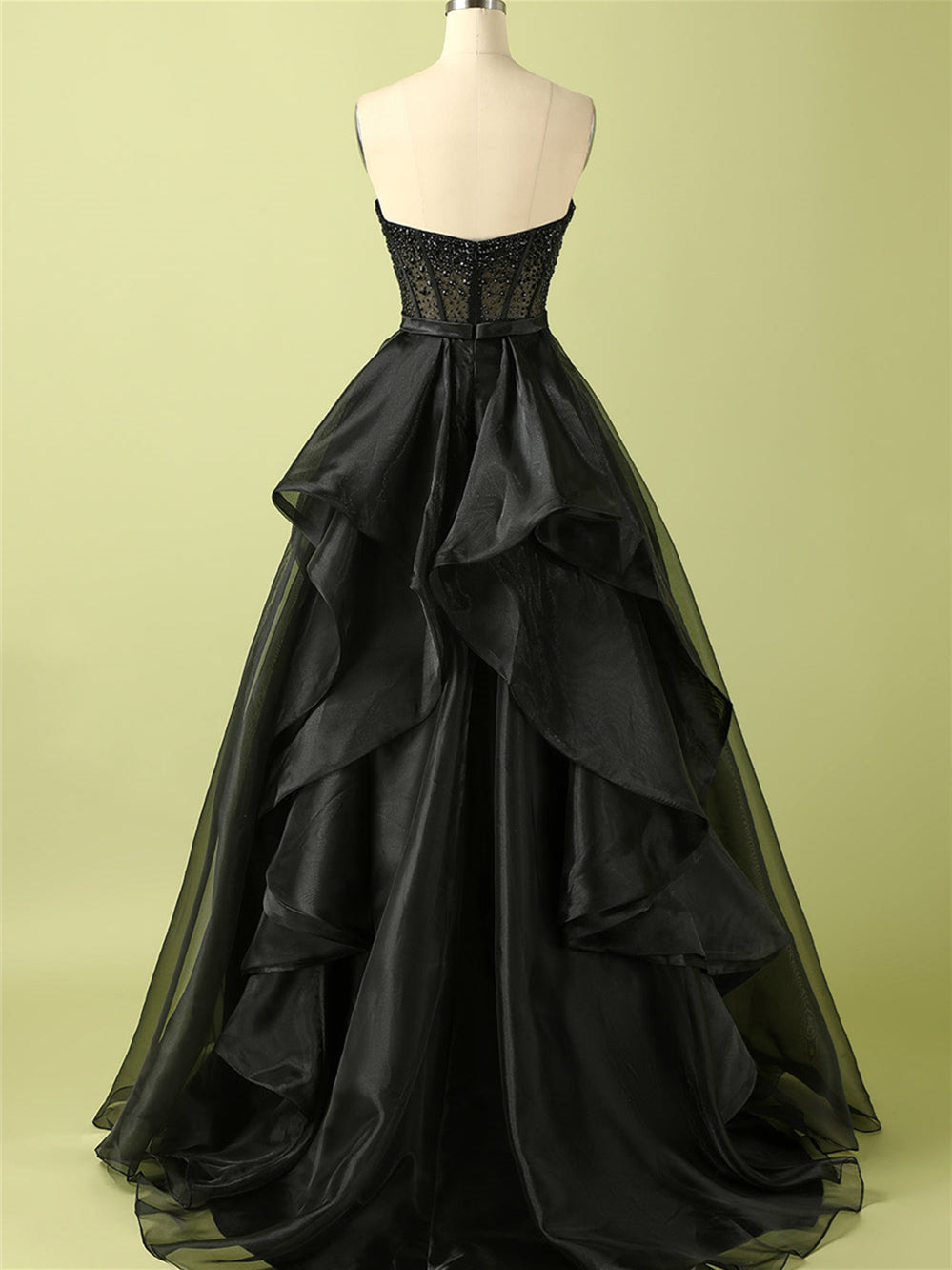 Ball-Gown Strapless Organza Floor-Length Beaded Evening Dress With Beads /Cascading Ruffles BabaMila