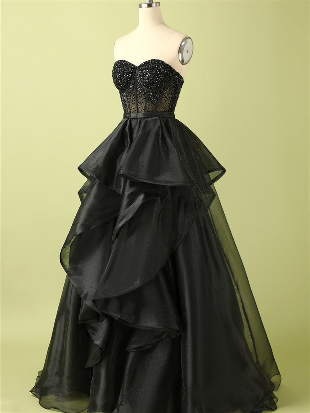 Ball-Gown Strapless Organza Floor-Length Beaded Evening Dress With Beads /Cascading Ruffles BabaMila