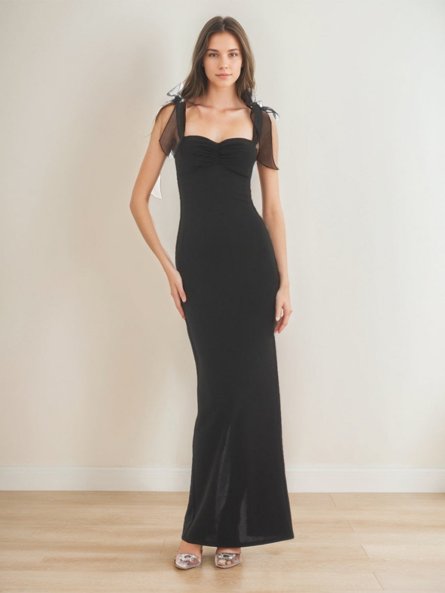 Sheath/Column Sweetheart Ruched Prom Dresses with Bowknot Straps/Slit BabaMila