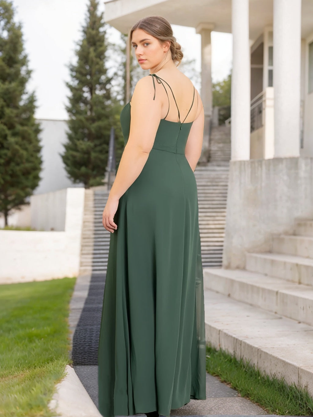 A Line/Princess Spaghetti Straps Sleeveless Floor-Length Unique Plus Size Bridesmaid Dresses with Split Side BabaMila